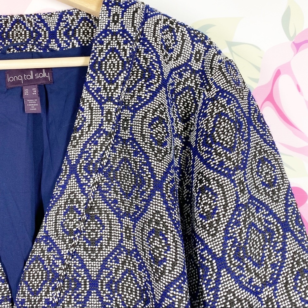 Long Tall Sally Boho Printed Blue Jacquard Open Blazer Jacket 18 - Picture 3 of 10